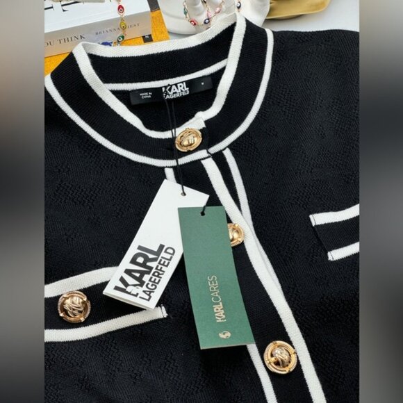 🆕 KARL LAGERFELD 🧿 NWT Classic Cardigan with Logo Embroidery & Buttons, Sz M - Picture 11 of 13